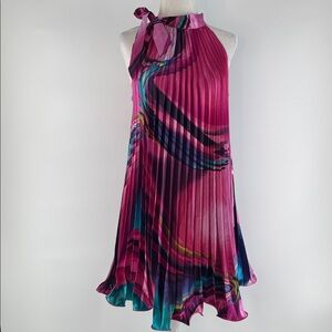 Vibrant Colors Pleated Halter Swingers Dress Women's One Size Tropical Vibe